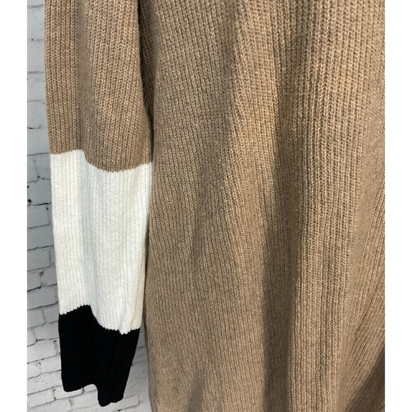 J Jill Women Camel Black White Stripe Turtleneck Sweater Tunic Oversized Sz L U2 - Picture 8 of 12